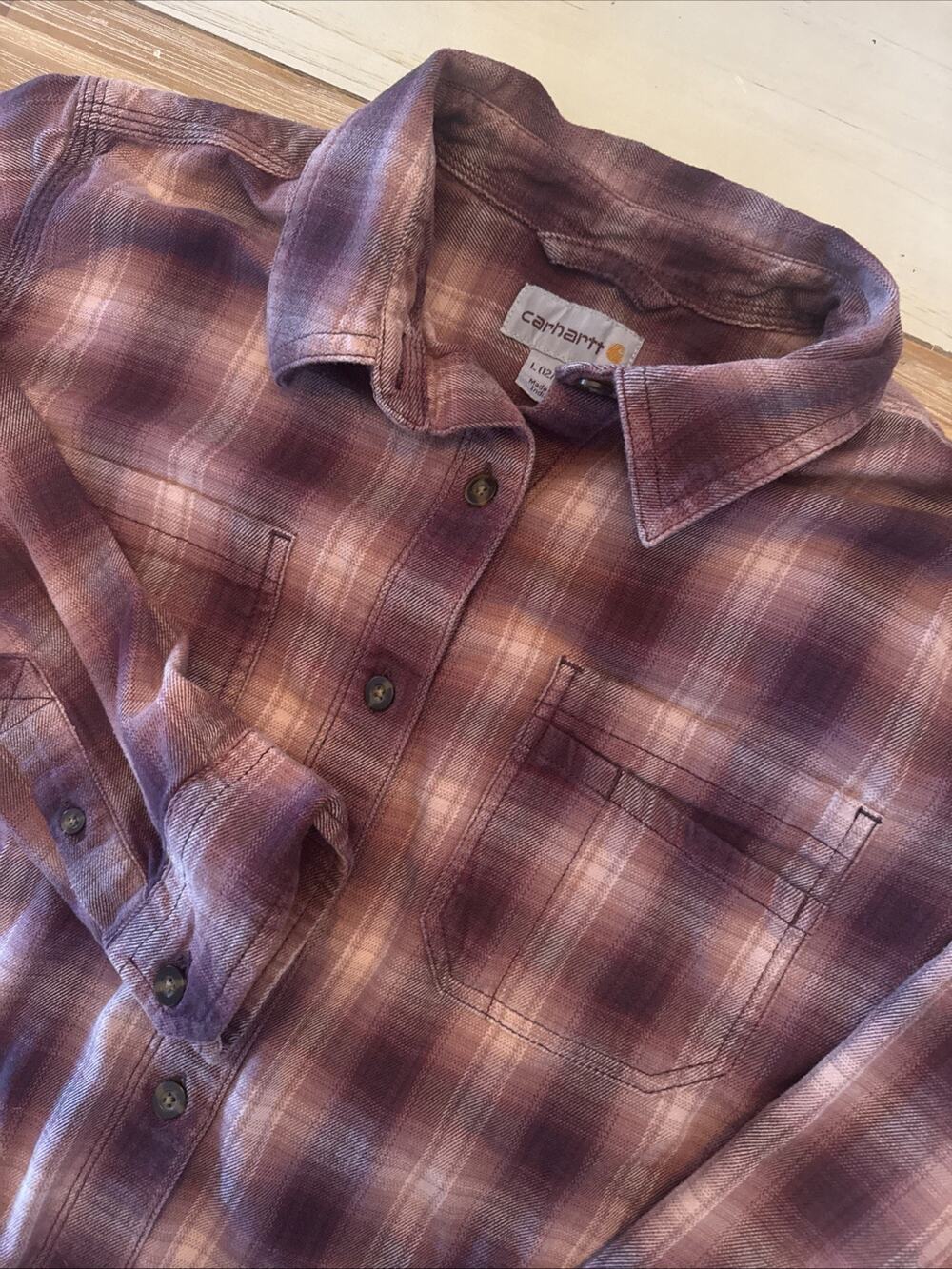 Carhartt Women's Pink Rugged Flex Hamilton Flannel Long Sleeve Shirt L (12-14)